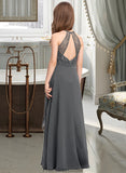 Tatum A-Line Scoop Neck Floor-Length Chiffon Lace Junior Bridesmaid Dress With Cascading Ruffles STKP0013389