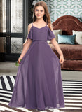 Skylar A-Line V-neck Floor-Length Chiffon Junior Bridesmaid Dress STKP0013390