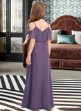 Skylar A-Line V-neck Floor-Length Chiffon Junior Bridesmaid Dress STKP0013390