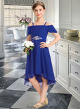 Bella A-Line Off-the-Shoulder Asymmetrical Chiffon Junior Bridesmaid Dress With Beading Bow(s) STKP0013392