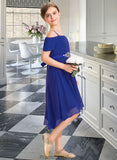 Bella A-Line Off-the-Shoulder Asymmetrical Chiffon Junior Bridesmaid Dress With Beading Bow(s) STKP0013392