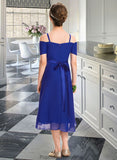 Bella A-Line Off-the-Shoulder Asymmetrical Chiffon Junior Bridesmaid Dress With Beading Bow(s) STKP0013392