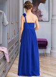 Shannon A-Line One-Shoulder Floor-Length Chiffon Junior Bridesmaid Dress With Ruffle Flower(s) STKP0013393