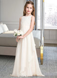 Alena A-Line Scoop Neck Floor-Length Chiffon Junior Bridesmaid Dress With Cascading Ruffles STKP0013394