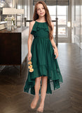 Sonia A-Line Scoop Neck Asymmetrical Chiffon Junior Bridesmaid Dress With Cascading Ruffles STKP0013395