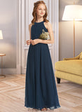 Melody A-Line Scoop Neck Floor-Length Chiffon Junior Bridesmaid Dress With Ruffle STKP0013397