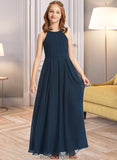 Melody A-Line Scoop Neck Floor-Length Chiffon Junior Bridesmaid Dress With Ruffle STKP0013397