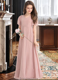 Maddison A-Line V-neck Floor-Length Chiffon Junior Bridesmaid Dress With Bow(s) STKP0013399