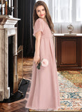 Maddison A-Line V-neck Floor-Length Chiffon Junior Bridesmaid Dress With Bow(s) STKP0013399