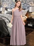 Paige A-Line One-Shoulder Floor-Length Chiffon Junior Bridesmaid Dress With Ruffle STKP0013400