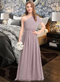 Paige A-Line One-Shoulder Floor-Length Chiffon Junior Bridesmaid Dress With Ruffle STKP0013400