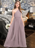 Paige A-Line One-Shoulder Floor-Length Chiffon Junior Bridesmaid Dress With Ruffle STKP0013400