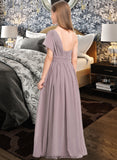 Paige A-Line One-Shoulder Floor-Length Chiffon Junior Bridesmaid Dress With Ruffle STKP0013400