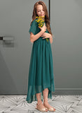 Kierra A-Line Scoop Neck Asymmetrical Chiffon Junior Bridesmaid Dress With Ruffle Bow(s) STKP0013403