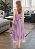 Alisa A-Line Scoop Neck Tea-Length Chiffon Junior Bridesmaid Dress With Ruffle Beading Bow(s) STKP0013406