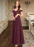 Aiyana A-Line Off-the-Shoulder Floor-Length Chiffon Junior Bridesmaid Dress STKP0013408