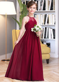 Adriana A-Line Scoop Neck Floor-Length Chiffon Junior Bridesmaid Dress STKP0013412