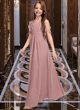 Marianna A-Line V-neck Floor-Length Chiffon Junior Bridesmaid Dress With Cascading Ruffles STKP0013413