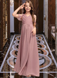 Marianna A-Line V-neck Floor-Length Chiffon Junior Bridesmaid Dress With Cascading Ruffles STKP0013413