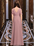 Marianna A-Line V-neck Floor-Length Chiffon Junior Bridesmaid Dress With Cascading Ruffles STKP0013413