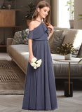 Lydia A-Line Off-the-Shoulder Floor-Length Chiffon Junior Bridesmaid Dress With Cascading Ruffles STKP0013415