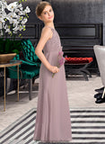 Mareli A-LineScoopNeckFloor-LengthChiffonLaceJuniorBridesmaidDressWithRuffle#173272 STKP0013416