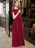 Trudie A-Line Scoop Neck Floor-Length Chiffon Junior Bridesmaid Dress With Cascading Ruffles STKP0013417