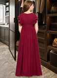 Trudie A-Line Scoop Neck Floor-Length Chiffon Junior Bridesmaid Dress With Cascading Ruffles STKP0013417