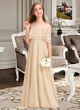 Taliyah A-Line Off-the-Shoulder Floor-Length Chiffon Junior Bridesmaid Dress With Cascading Ruffles STKP0013419