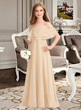 Taliyah A-Line Off-the-Shoulder Floor-Length Chiffon Junior Bridesmaid Dress With Cascading Ruffles STKP0013419