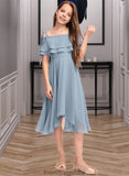 Abbey A-Line Off-the-Shoulder Asymmetrical Chiffon Junior Bridesmaid Dress With Cascading Ruffles STKP0013420