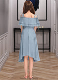 Abbey A-Line Off-the-Shoulder Asymmetrical Chiffon Junior Bridesmaid Dress With Cascading Ruffles STKP0013420