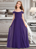 Hayley A-Line Off-the-Shoulder Floor-Length Chiffon Junior Bridesmaid Dress With Ruffle STKP0013421