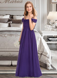 Hayley A-Line Off-the-Shoulder Floor-Length Chiffon Junior Bridesmaid Dress With Ruffle STKP0013421