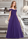 Hayley A-Line Off-the-Shoulder Floor-Length Chiffon Junior Bridesmaid Dress With Ruffle STKP0013421