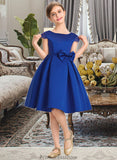 Penelope A-Line Scoop Neck Knee-Length Satin Junior Bridesmaid Dress With Lace Bow(s) STKP0013422