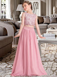 Zaniyah A-LineScoopNeckFloor-LengthChiffonJuniorBridesmaidDress#130498 STKP0013424