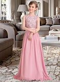 Zaniyah A-LineScoopNeckFloor-LengthChiffonJuniorBridesmaidDress#130498 STKP0013424