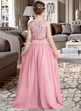 Zaniyah A-LineScoopNeckFloor-LengthChiffonJuniorBridesmaidDress#130498 STKP0013424