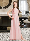 Maleah A-Line Scoop Neck Floor-Length Chiffon Junior Bridesmaid Dress With Ruffle Split Front STKP0013425