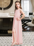 Maleah A-Line Scoop Neck Floor-Length Chiffon Junior Bridesmaid Dress With Ruffle Split Front STKP0013425