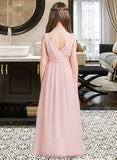 Maleah A-Line Scoop Neck Floor-Length Chiffon Junior Bridesmaid Dress With Ruffle Split Front STKP0013425