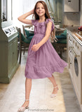 Brenda A-Line Scoop Neck Knee-Length Chiffon Junior Bridesmaid Dress With Bow(s) Cascading Ruffles STKP0013426