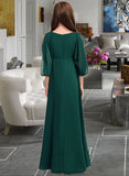 Karly A-Line V-neck Floor-Length Chiffon Junior Bridesmaid Dress With Ruffles STKP0013427