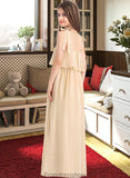 Madge A-Line Square Neckline Floor-Length Chiffon Junior Bridesmaid Dress With Bow(s) Cascading Ruffles STKP0013428