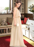 Madge A-Line Square Neckline Floor-Length Chiffon Junior Bridesmaid Dress With Bow(s) Cascading Ruffles STKP0013428