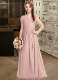 Lacey A-Line Scoop Neck Floor-Length Chiffon Lace Junior Bridesmaid Dress With Bow(s) STKP0013429