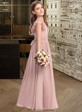 Lacey A-Line Scoop Neck Floor-Length Chiffon Lace Junior Bridesmaid Dress With Bow(s) STKP0013429