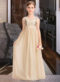 Kaya A-Line V-neck Floor-Length Chiffon Sequined Junior Bridesmaid Dress With Ruffle STKP0013430