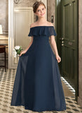 Cadence A-Line Off-the-Shoulder Floor-Length Chiffon Junior Bridesmaid Dress With Cascading Ruffles STKP0013431